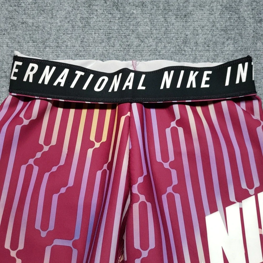 Nike International Swoosh Pants Womens S Pink Silver Geometric Pull On - Picture 4 of 13